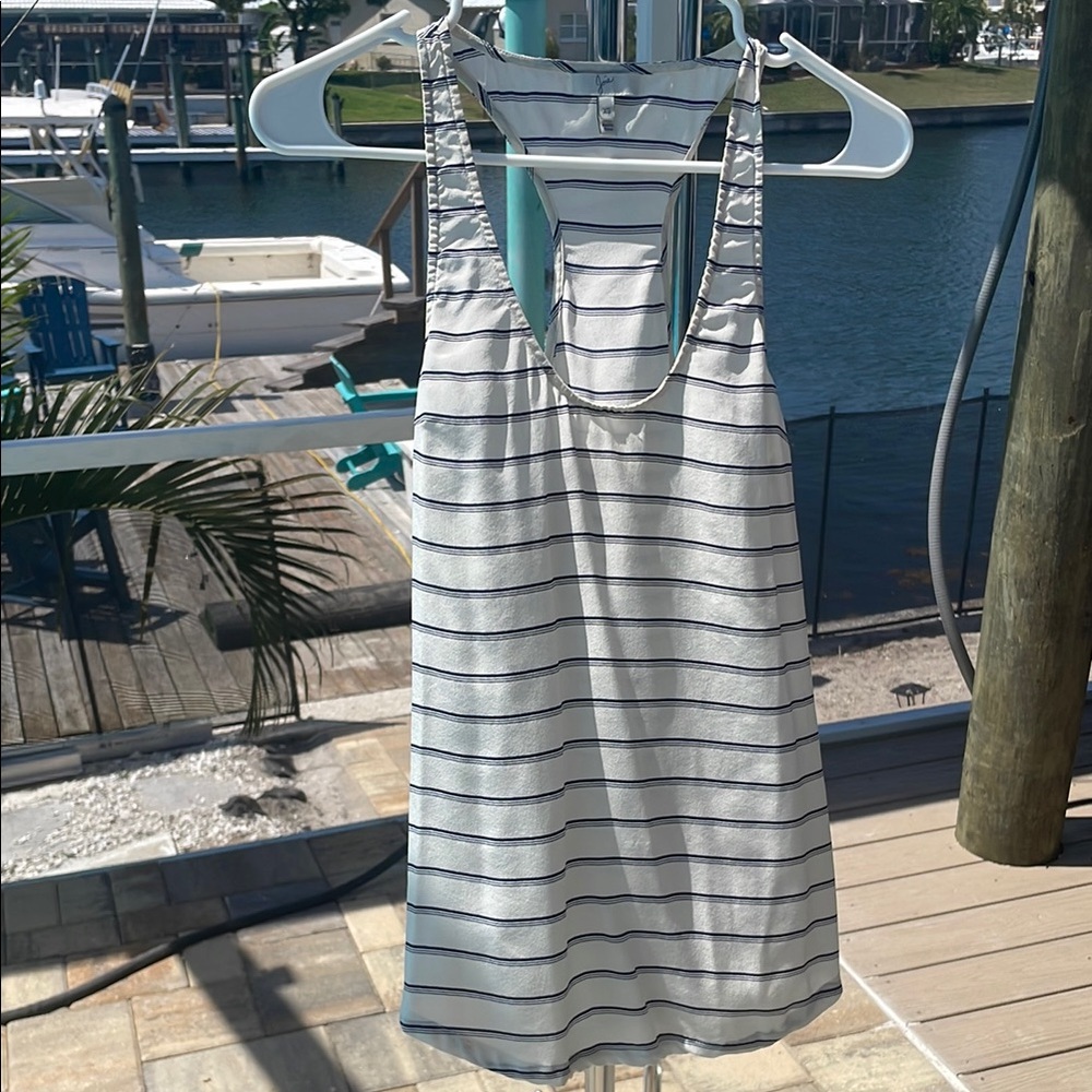 Joie 100% Silk Striped White and Blue Tank Top